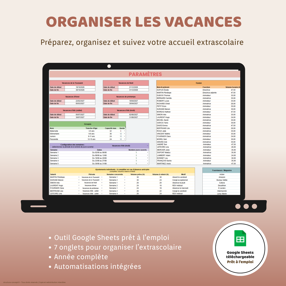 Organisation des vacances