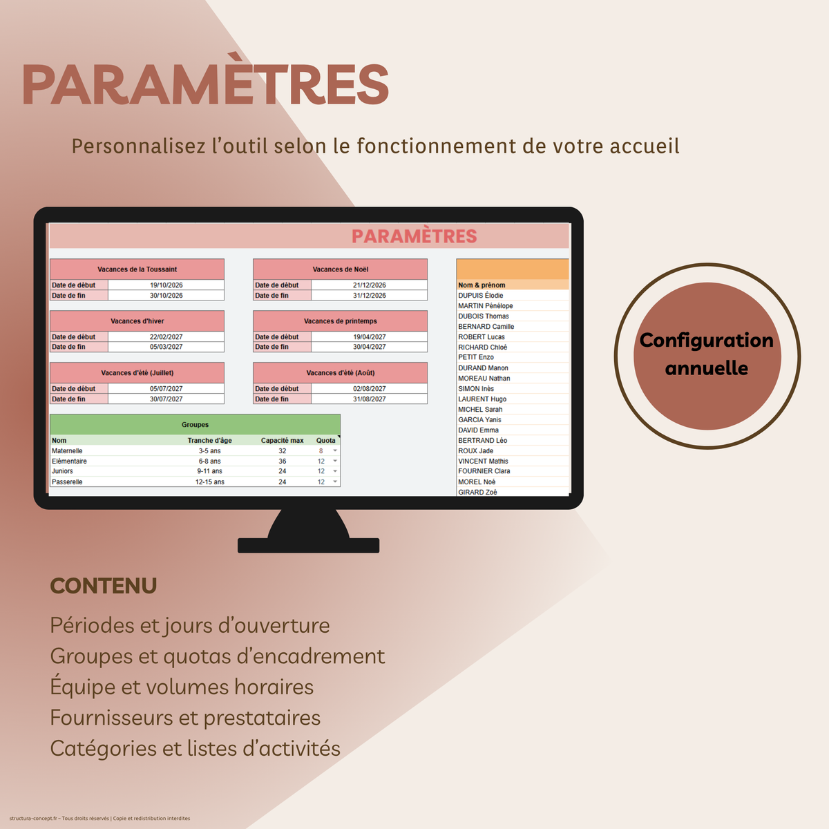 Organisation des vacances
