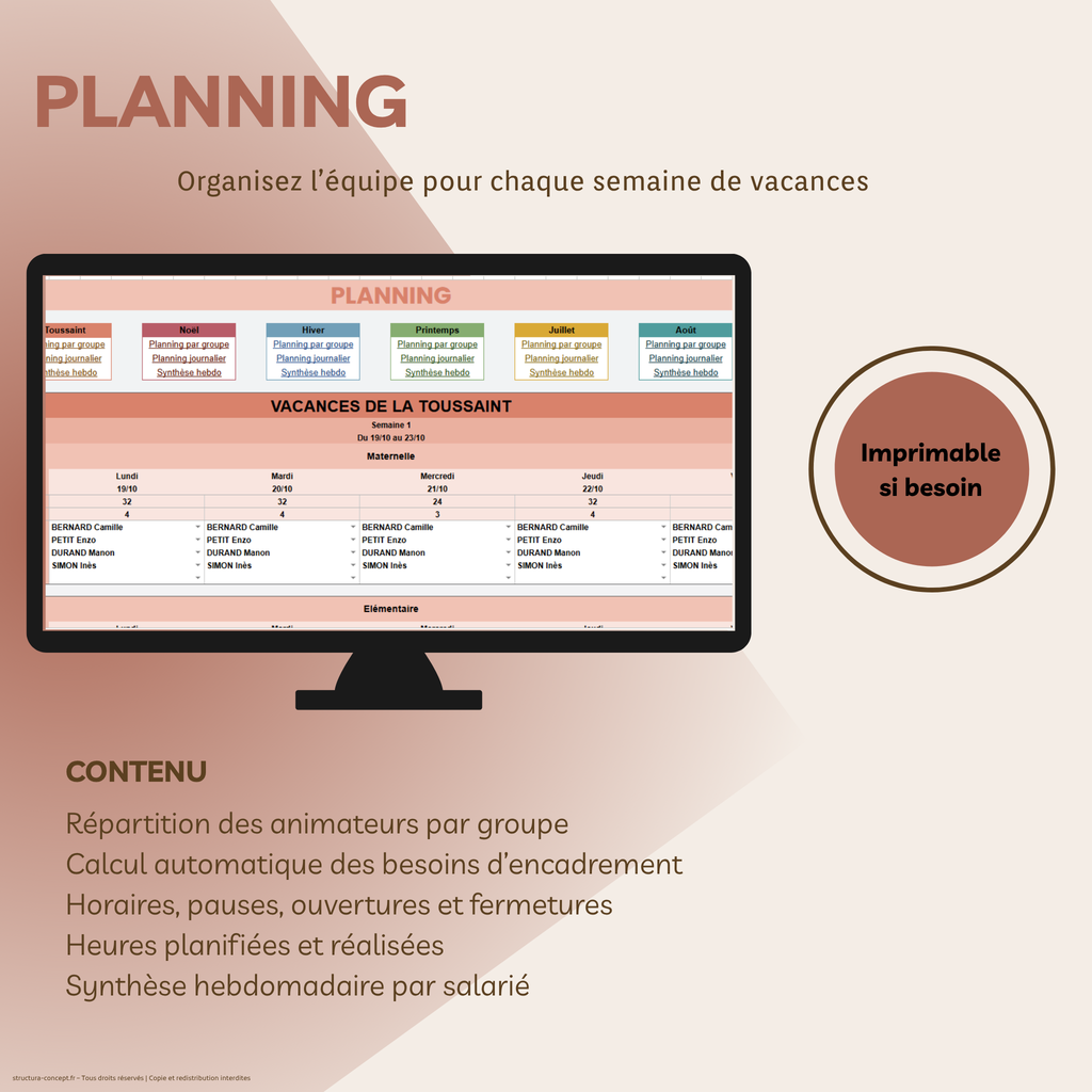 Organisation des vacances