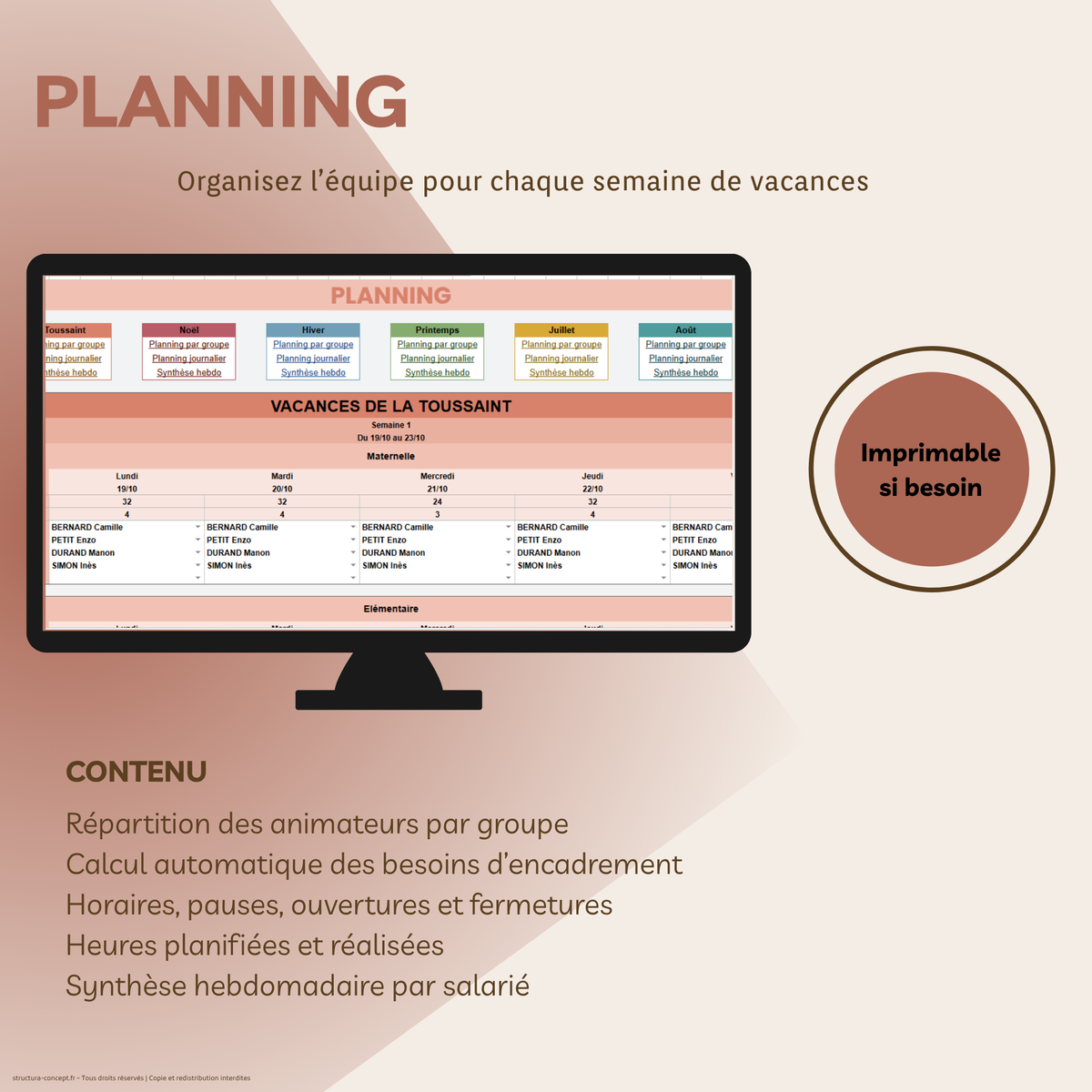 Organisation des vacances